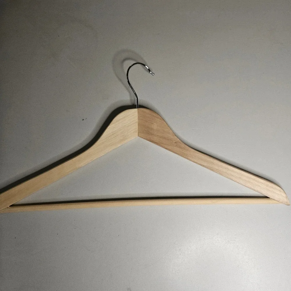 Lot of 8 Solid Wood Suit Hangers Natural Honey Finish Heavy Duty Contoured